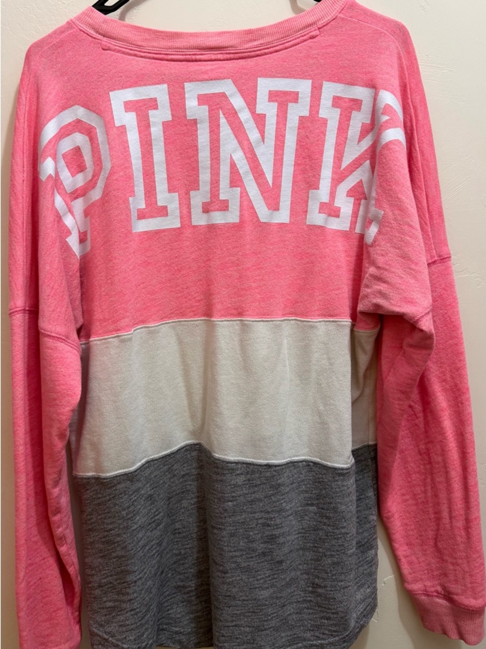 PINK Vintage Colorblock Pullover Sweatshirt - Pink, Cream, Gray